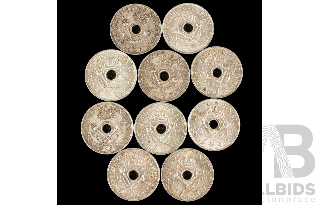 Ten Papua New Guinea 1945 Silver Shillings .925