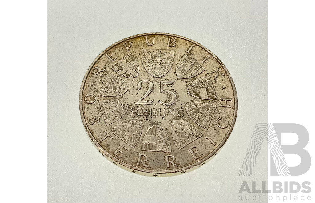 Austrian 1969 Silver Twenty Five Schilling, Peter Rosegger .800