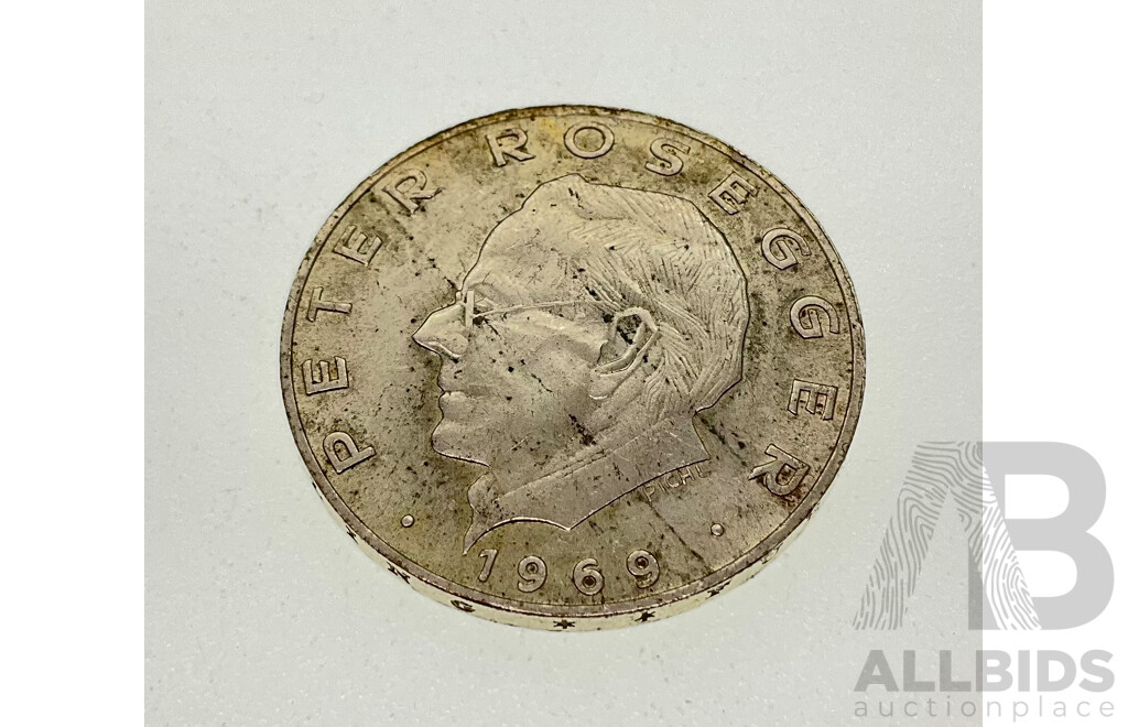 Austrian 1969 Silver Twenty Five Schilling, Peter Rosegger .800