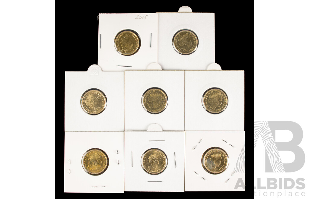 Eight Australian Commemorative Two Dollar Coins Including 2022 Honey Bee, 2015 Remembrance, 2021 Indigenous Military Service, 2018 Commonwealth Games, 2019 Mr Squiggle, 2016 Olympics, 2018 Lest We Forget, 2016 Olympics