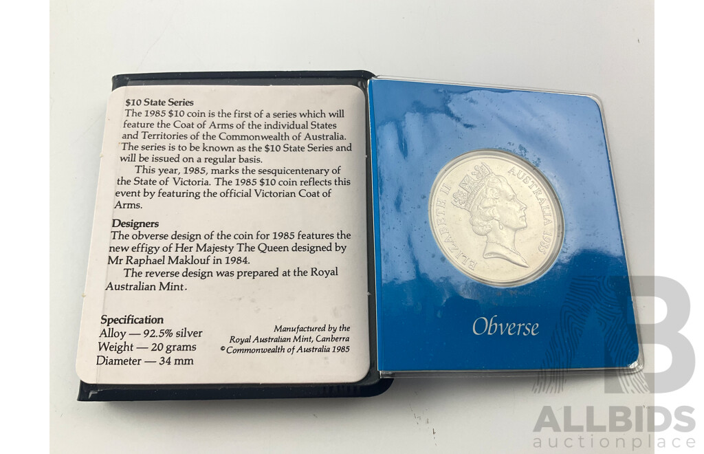 Australian 1985 Silver Ten Dollar Coin, State Series Victoria .925