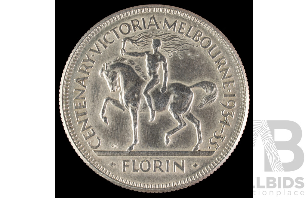 Rare Australian 1934-35 Silver KGV Florin, Commemorative Victoria Centenary .925