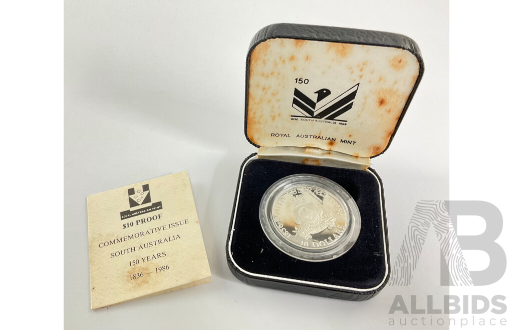 Australian 1986 Silver Proof Ten Dollar Coin, State Series South Australia .925