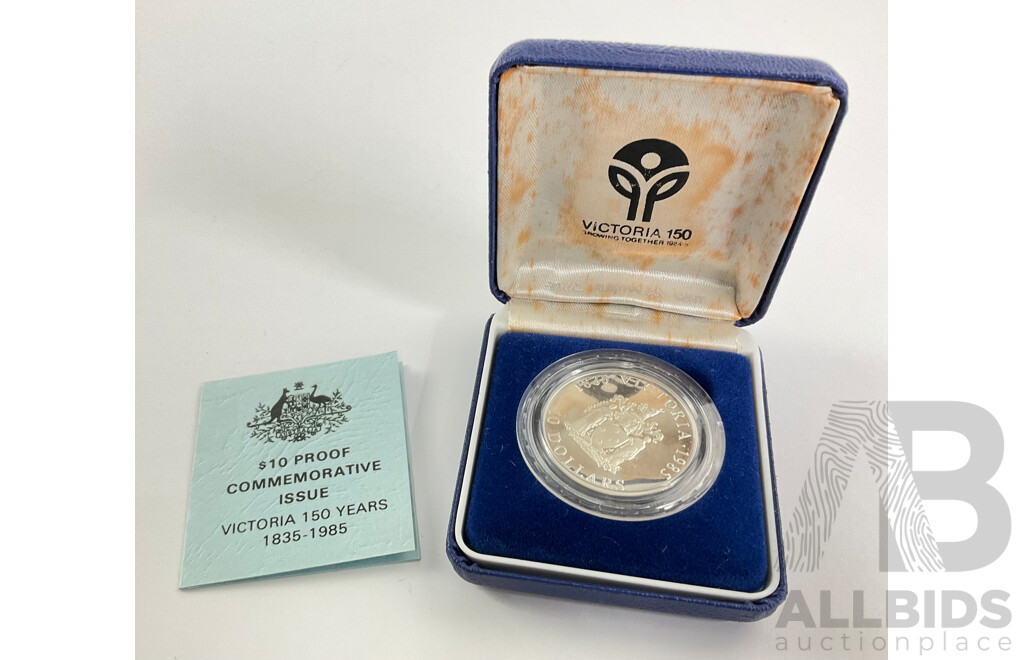 Australian 1985 Silver Proof Ten Dollar Coin, State Series Victoria .925