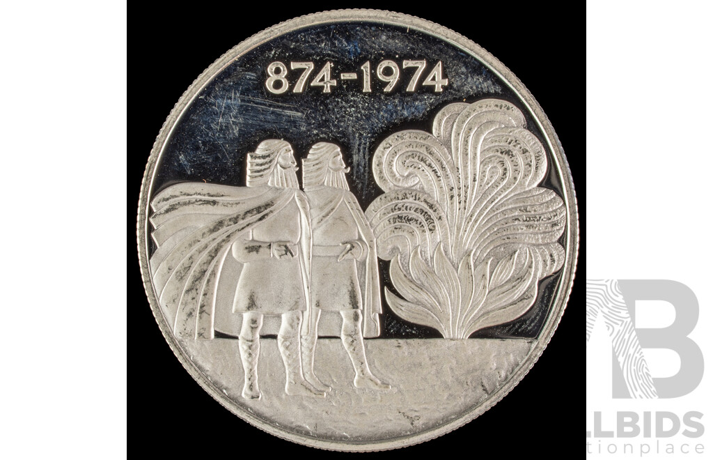 Iceland 1974 Silver 1000 Kronur Coin, 1100th Anniversary of the First Settlement on the Island .925