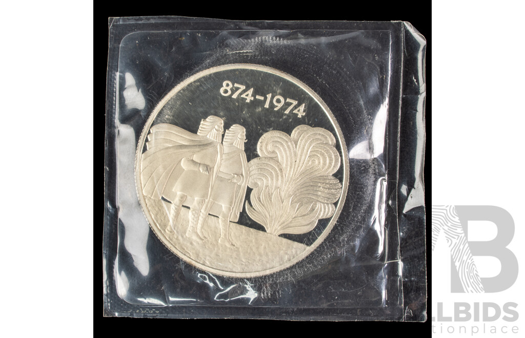 Iceland 1974 Silver Proof 1000 Kronur Coin, 1100th Anniversary of the First Settlement on the Island .925