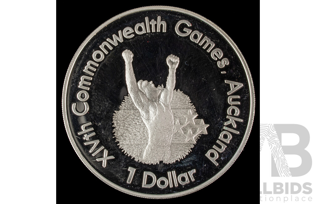 New Zealand 1989 Silver Proof One Dollar Coin, Commonwealth Games Runner .925