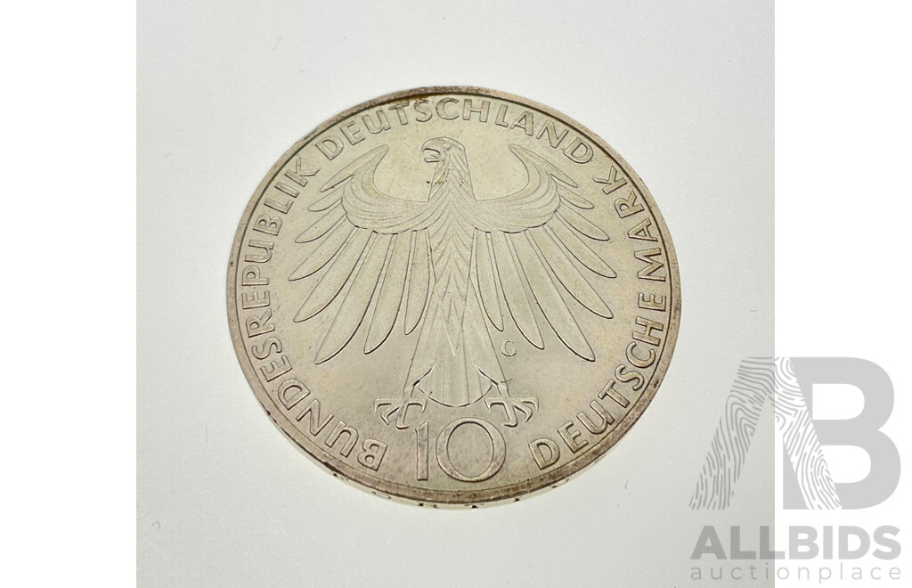 Germany 1972 Silver Ten Deutsche Mark Coin, , Munich Olympic Games, Karlsruhe Mint .625