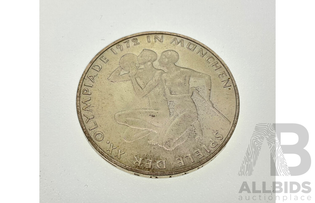 Germany 1972 Silver Ten Deutsche Mark Coin, , Munich Olympic Games, Karlsruhe Mint .625