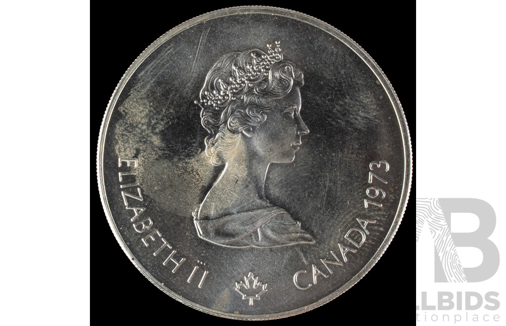 Canada 1975 Silver Five Dollar Coin, 1976 Olympics, Montreal, Sail Boats.925