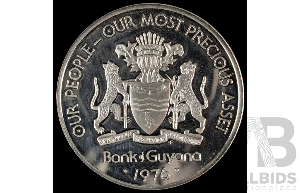 Guyana 1976 Silver Proof Ten Dollar Coin, Collective Work, Critchlow .500