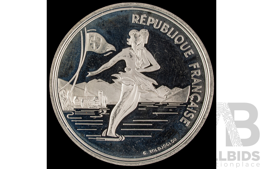 France 1989 Silver One Hundred Francs Coin, Winter Olympics, Ice Skating .900