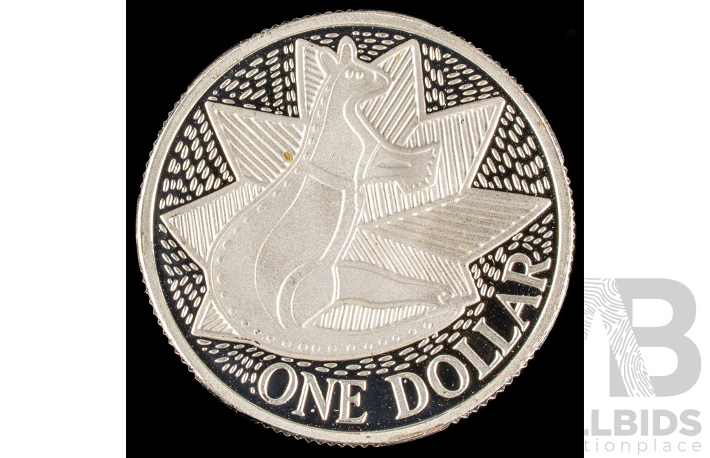 Australian 1988 Silver One Dollar Coin, Commemorative Bicentennial Aboriginal Kangaroo .925