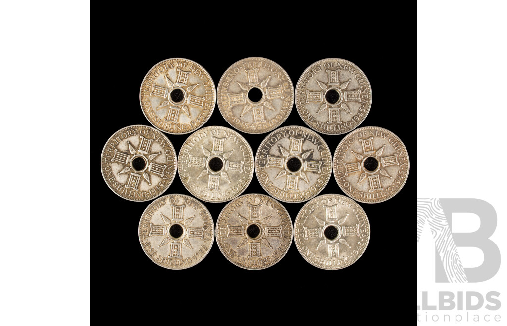 Ten Papua New Guinea 1945 Silver Shillings .925