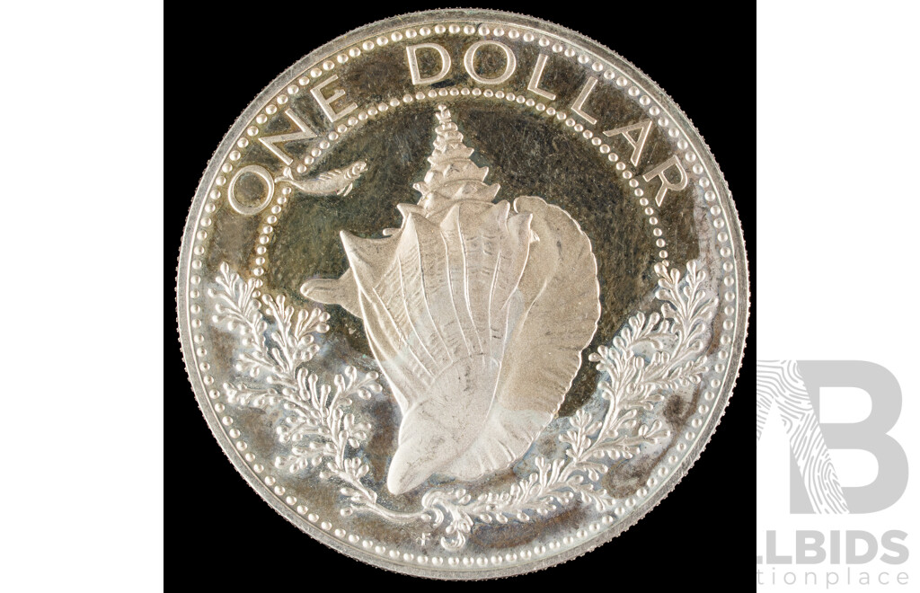 Bahamas 1974 Silver One Dollar Coin, National Coat of Arms .800