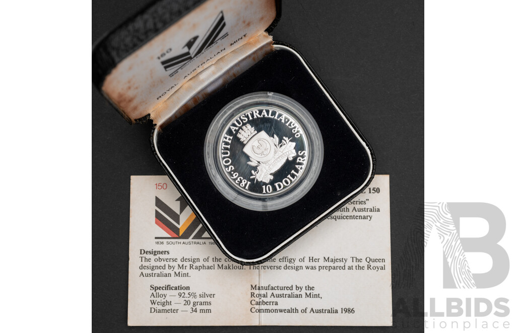 Australian RAM 1986 Silver Proof Ten Dollar Coin, State Series, South Australia .925
