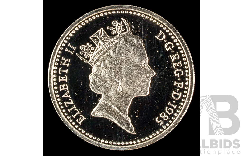 United Kingdom Royal Mint 1985 Silver Proof Piedfort One Pound Coin, Welsh Leek .925