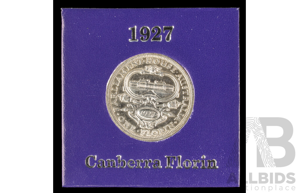 Australian 1927 KGV Silver Florin, Commemorative Canberra in Presentation Case .925