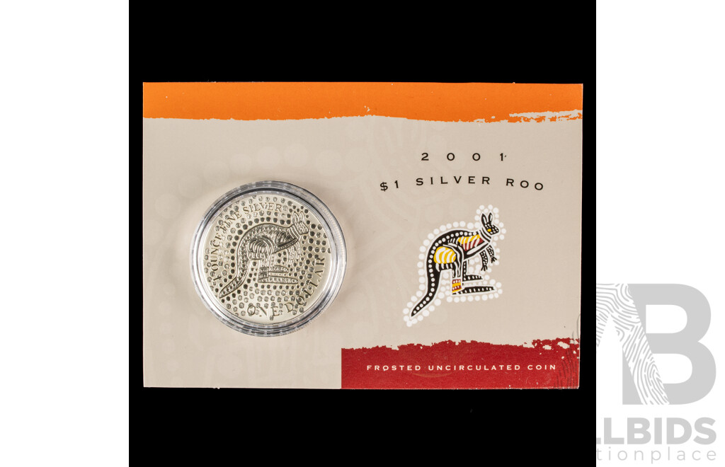 Australian RAM 2001 Silver Frosted One Dollar Coin, Silver Roo .999