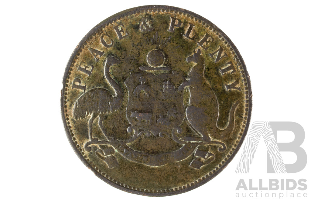 Australian 1858 Melbourne Victoria Peace & Plenty Copper Coin