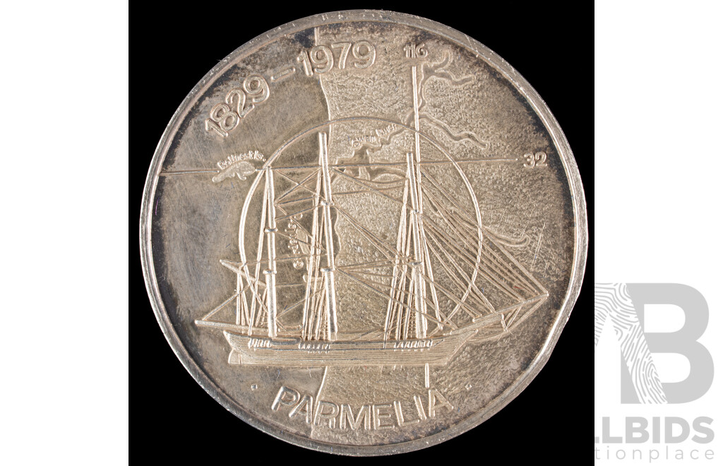 Australian Matthey Garrett 1979 Western Australia Parmelia 150 Years Silver Medallion .999