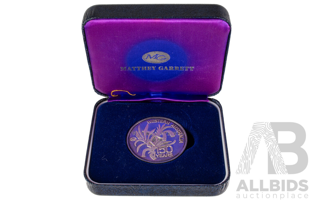 Australian Matthey Garrett 1979 Western Australia Parmelia 150 Years Silver Medallion .999