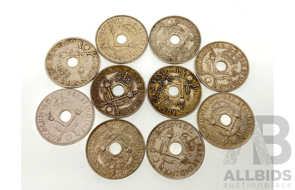 Ten Papua New Guinea 1945 Silver Shillings .925