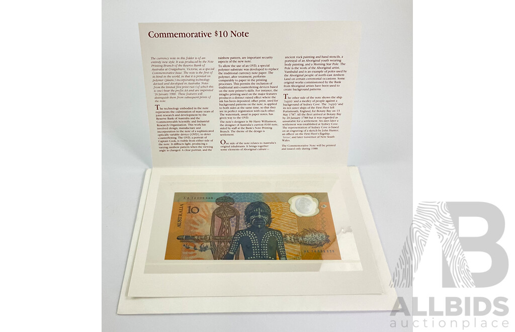 Australian 1988 Ten Dollar Note, Bicentennial Commemorative AA 14008838