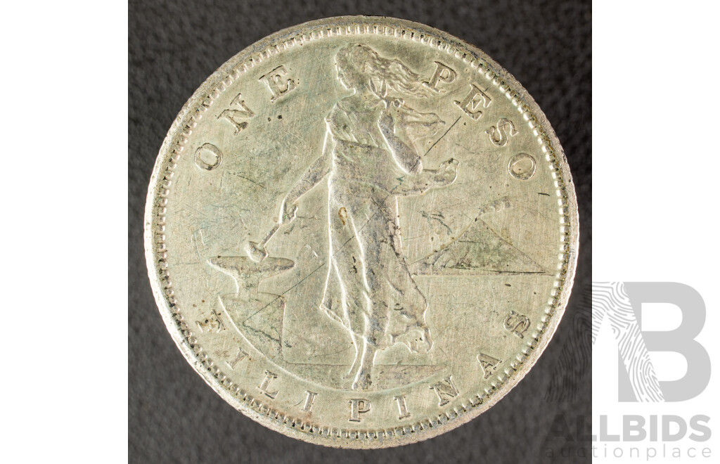Philippines 1908 Silver One Pesos Coin .800