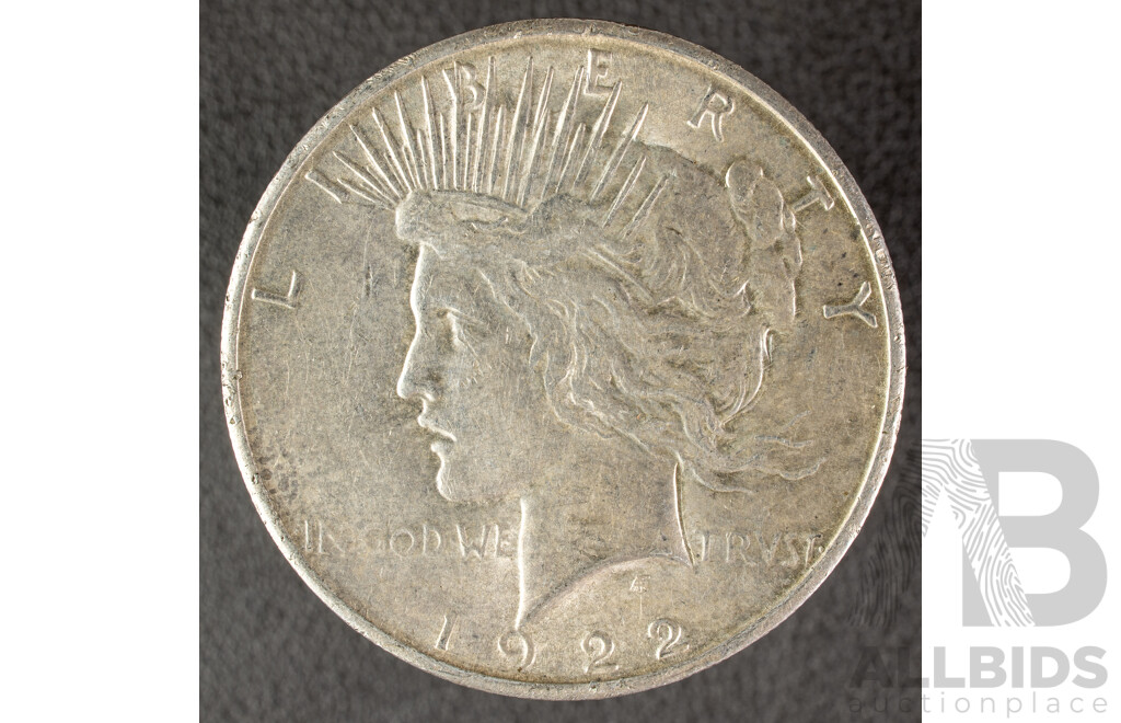USA 1922 Silver Peace Dollar, Philadelphia Mint .900