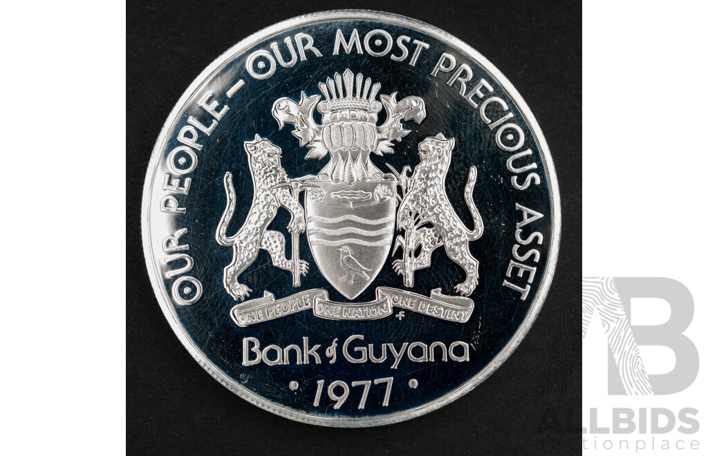 Guyana 1977 Silver Proof Ten Dollar Coin, Collective Responsibility, Cuffy .925
