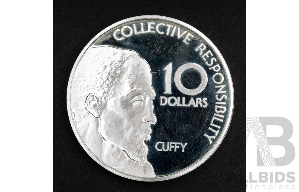 Guyana 1977 Silver Proof Ten Dollar Coin, Collective Responsibility, Cuffy .925