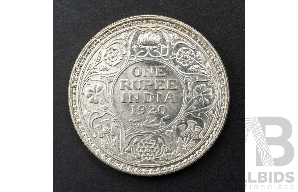 India 1920 KGV Silver One Rupee Coin .917