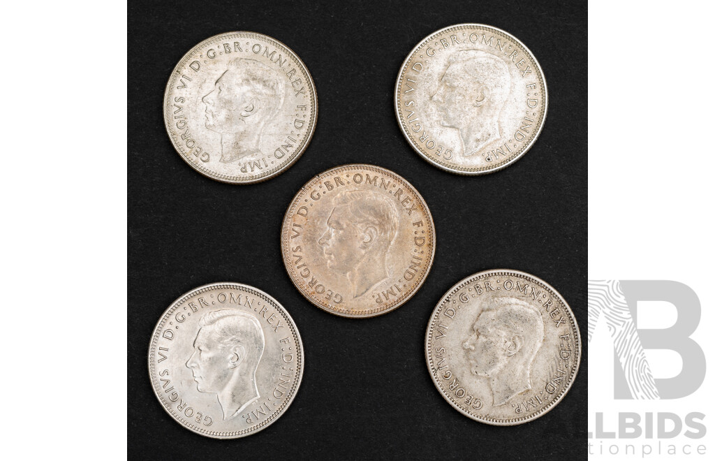 Australian KGVI Silver Florins, 1940 1941, 1942, 1943S, 1944  .925