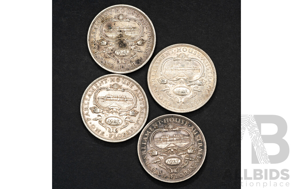 Four Australian 1927 KGV Silver Florins, Commemorative Canberra .925
