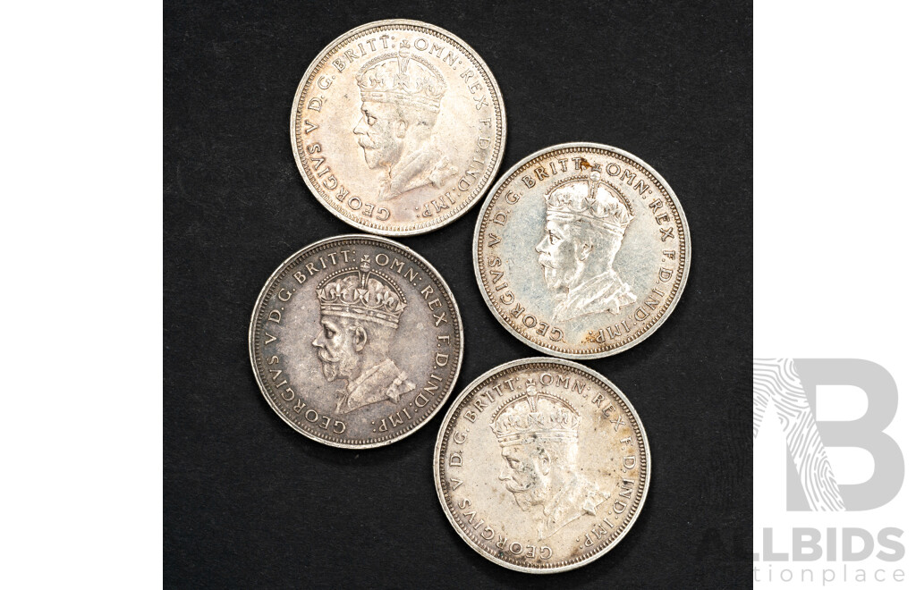 Four Australian 1927 KGV Silver Florins, Commemorative Canberra .925