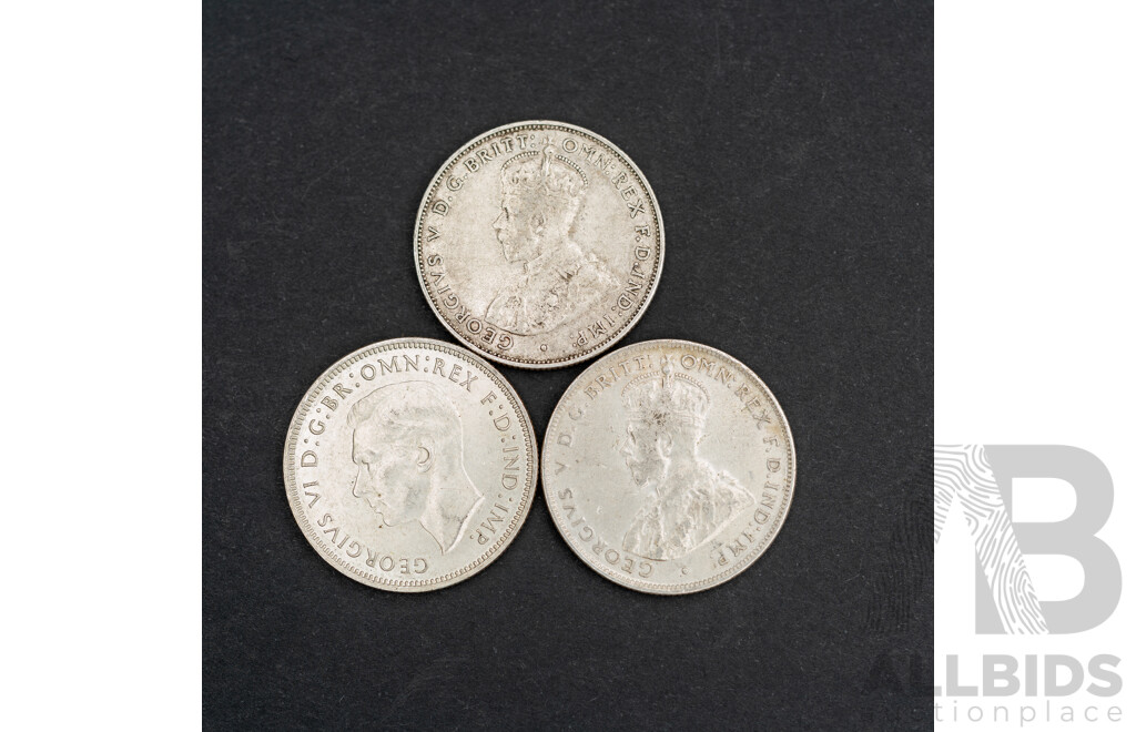Three Australian Silver Florins, 1935, 1936, 1938 .925