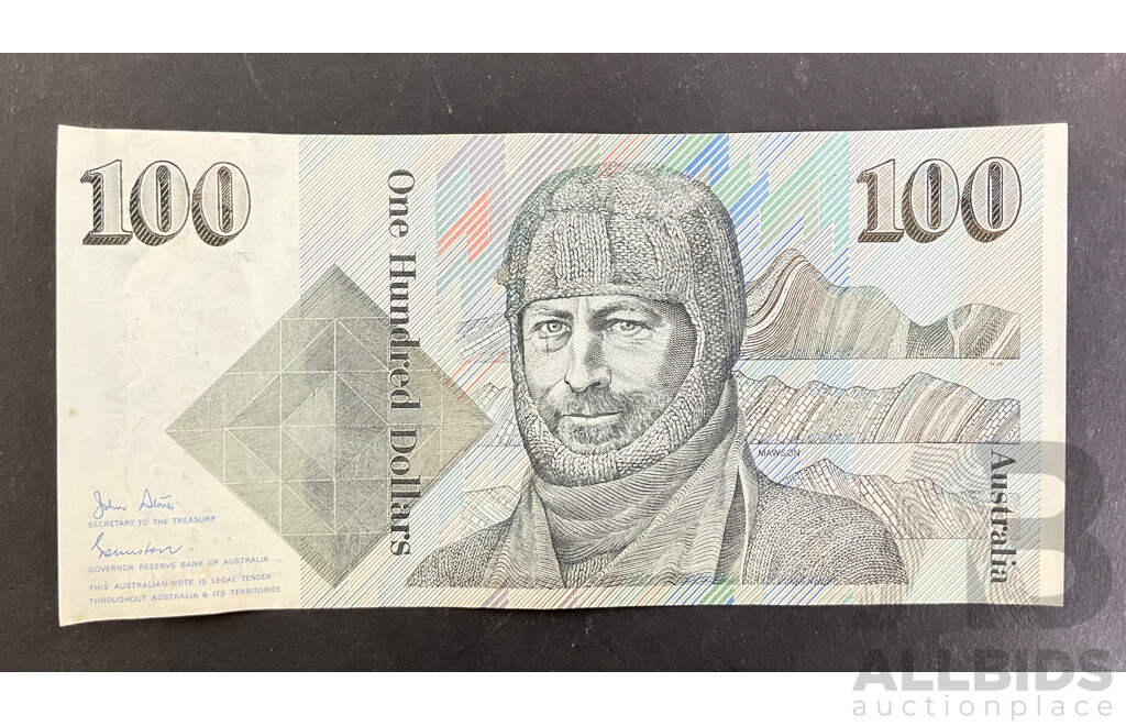 Australian 1984 One Hundred Dollar Note, Stone/Johnston R608, ZAL 108618