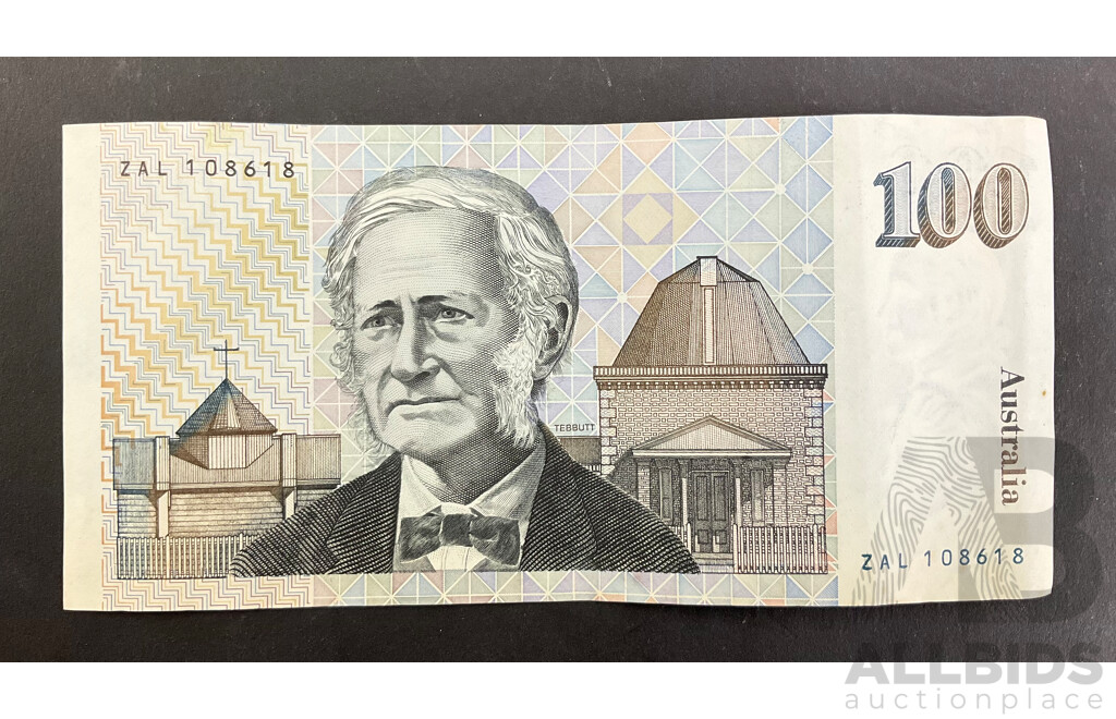 Australian 1984 One Hundred Dollar Note, Stone/Johnston R608, ZAL 108618