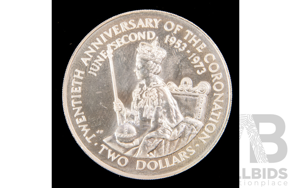 Cook Islands 1973 Silver Two Dollar Coin, QE2 Twenty Fifth Coronation .925