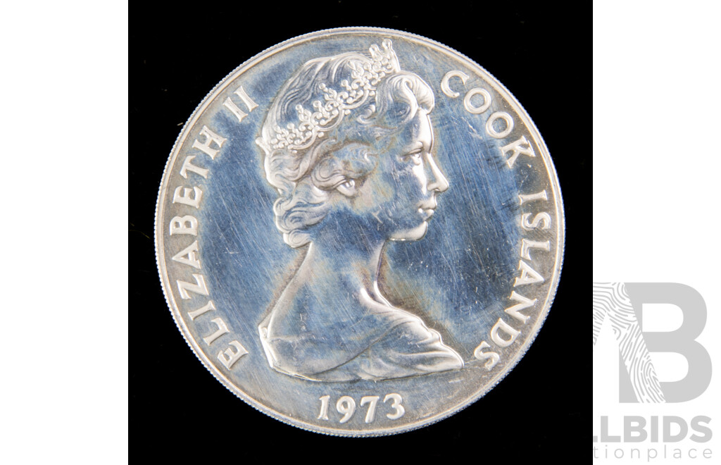 Cook Islands 1973 Silver Two Dollar Coin, QE2 Twenty Fifth Coronation .925