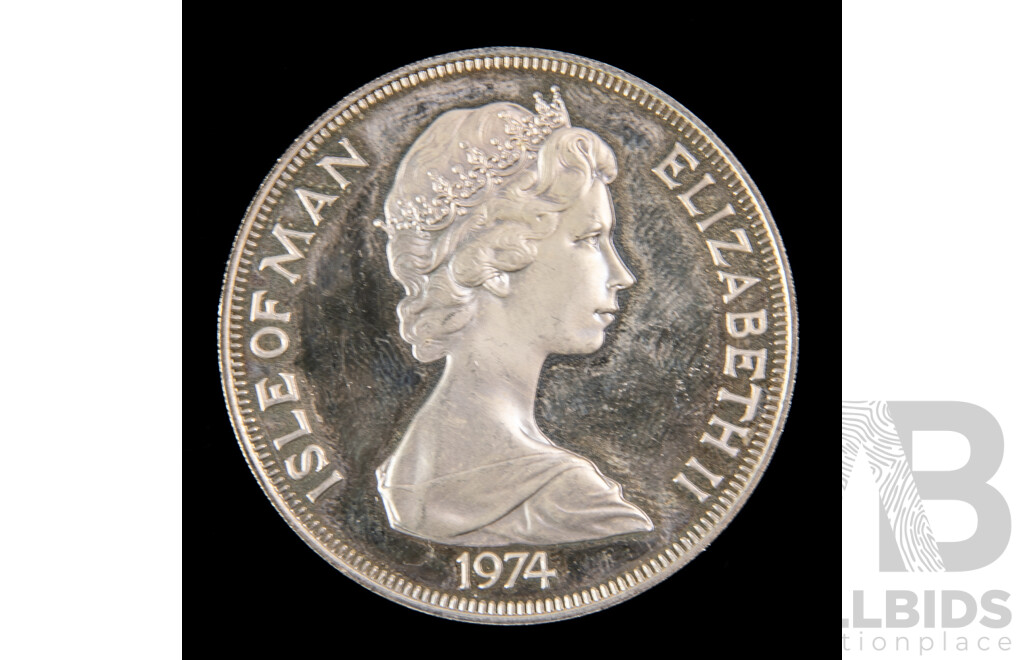 Isle of Man 1974 Silver One Crown, Winston Churchill Centenary .925