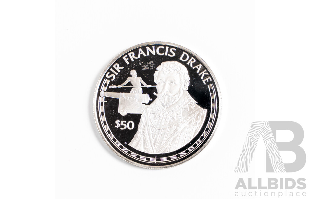 Cook Islands 1988 Silver Proof Fifty Dollar Coin, Sir Francis Drake .925