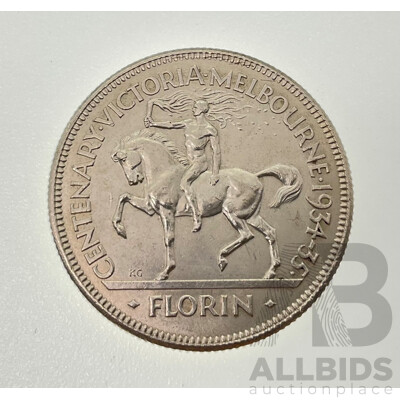 Rare Australian 1934-35 Silver KGV Florin, Commemorative Victoria Centenary .925