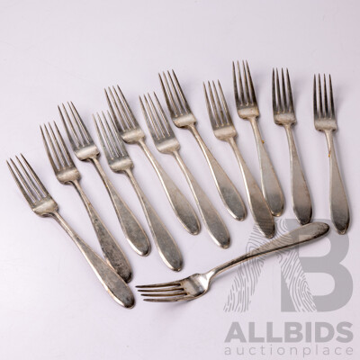 Set 12 Vintage French .750 Solid Silver Table Forks