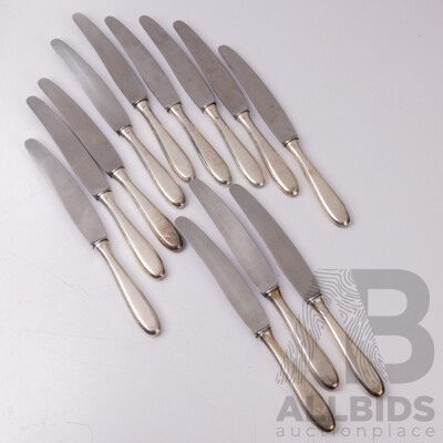 Set11 Vintage French Gerlach Knives with .750 Solid Silver Hollow Handles and Steel Blades