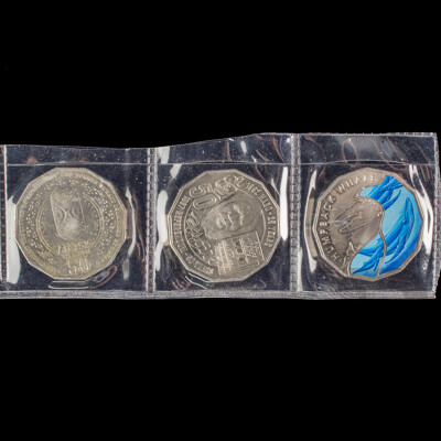 Three Australian Commemorative Fifty Cent Coins Including 2023 Coloured Humpback Whale, 2017 50 Years Referendum, 2014 AIATIS