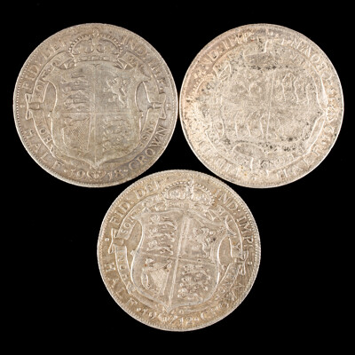 Three Great Britain Silver Half Crowns Including 1912, 1915 1918 .925