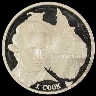 Australia 1993 Silver Five Dollar Coin, James Cook .925