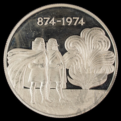 Iceland 1974 Silver 1000 Kronur Coin, 1100th Anniversary of the First Settlement on the Island .925